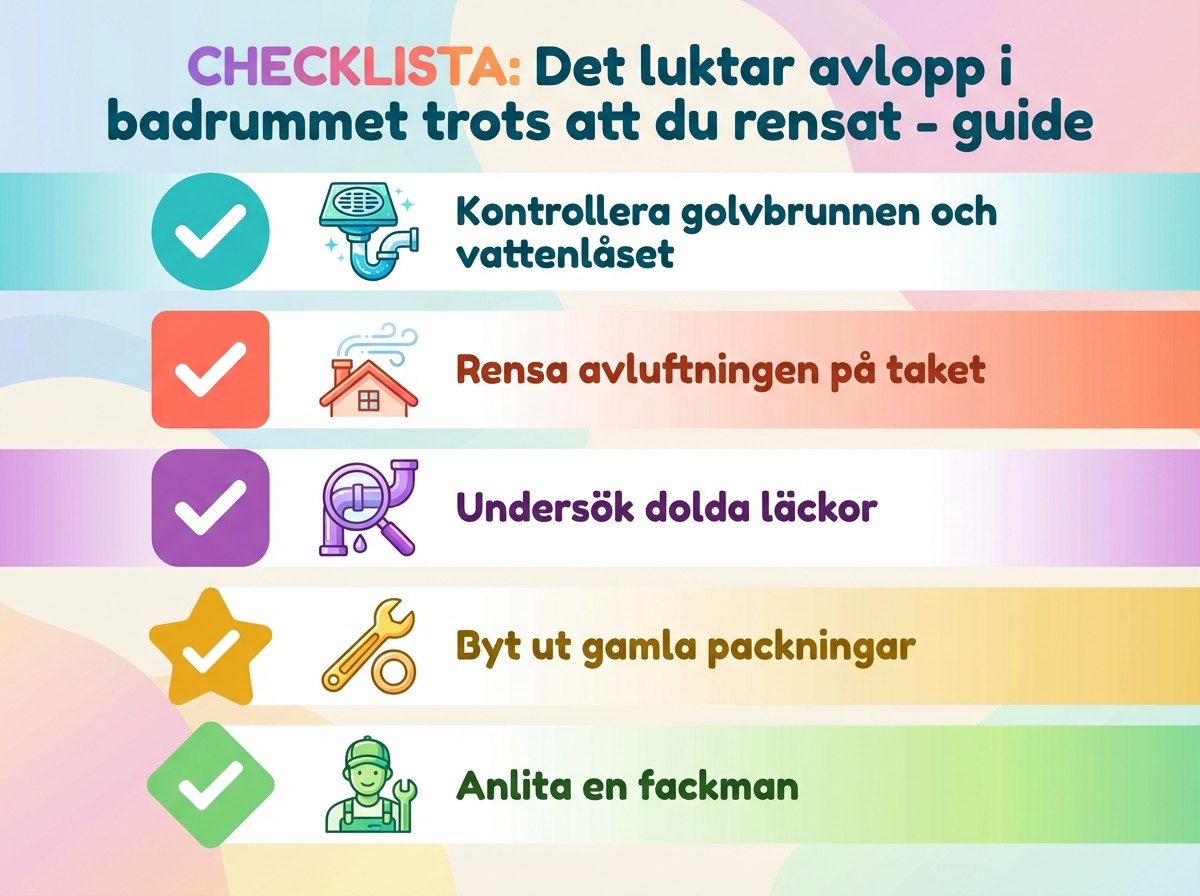 Infographie checklist : Det luktar avlopp i badrummet trots att du rensat - guide