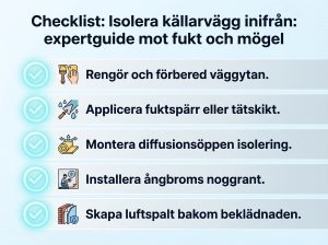 Infographie checklist : Isolera källarvägg inifrån: expertguide mot fukt och mögel