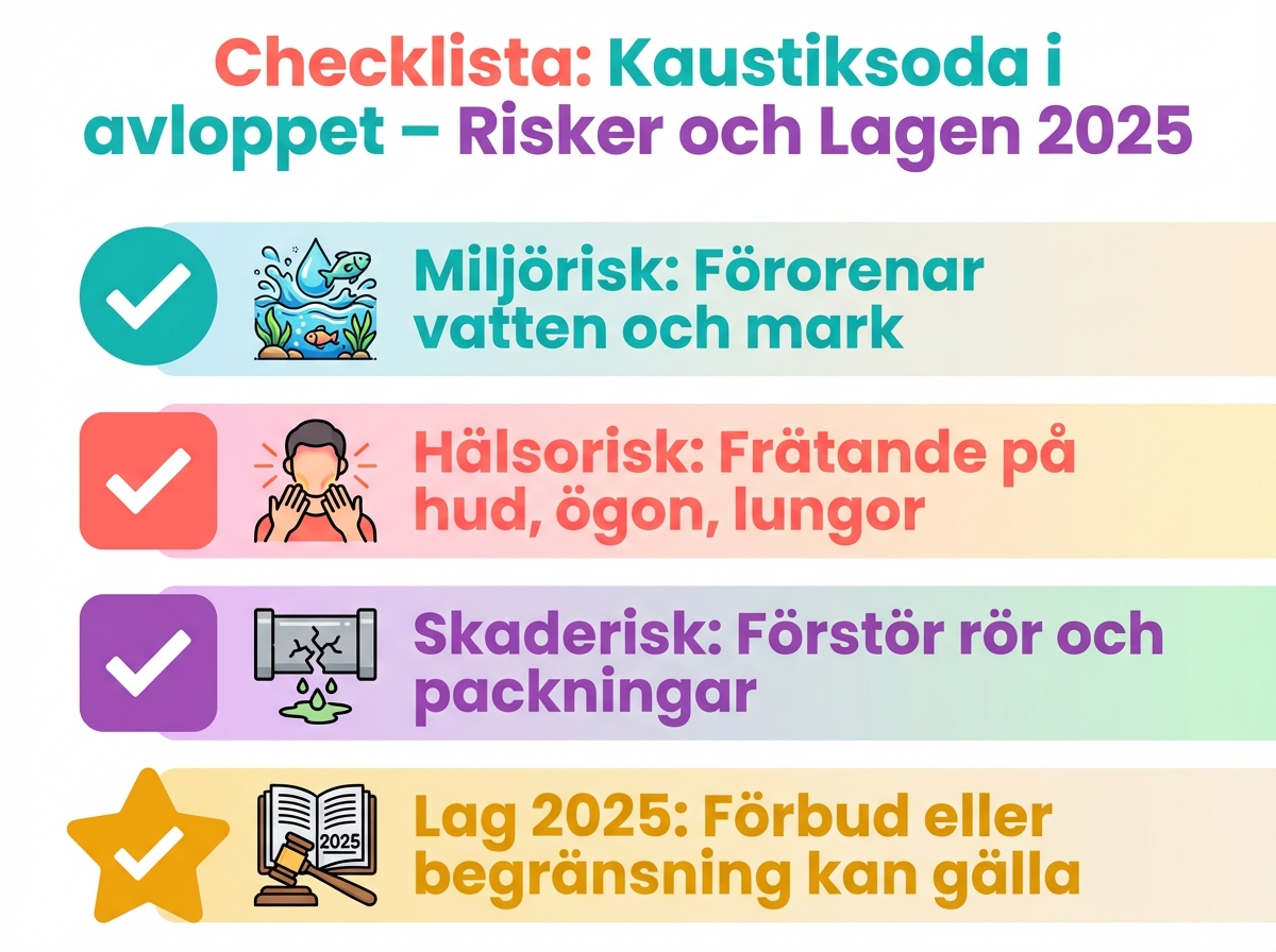Infographie checklist : Kaustiksoda i avloppet: risker och lagen 2025